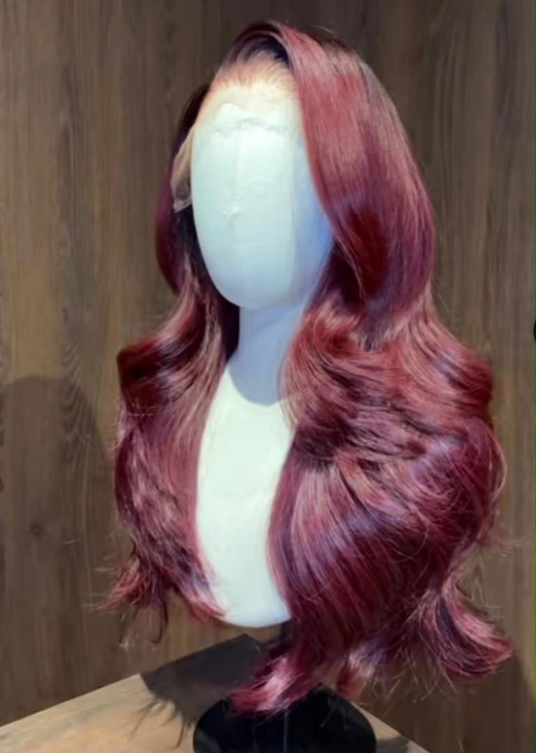 Burgundy wavy  luxury human hair wig