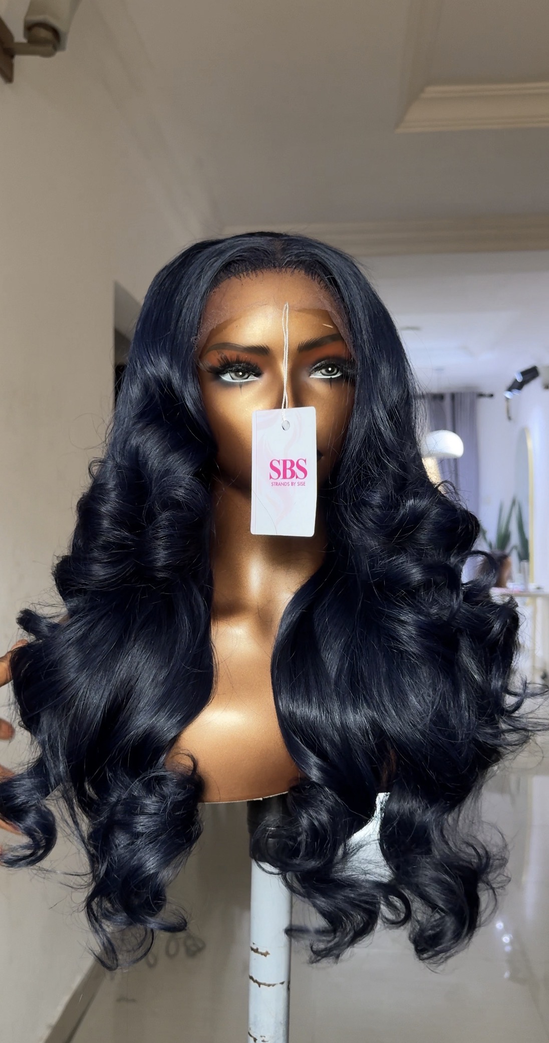 Jet blue wavy  luxury human hair wig