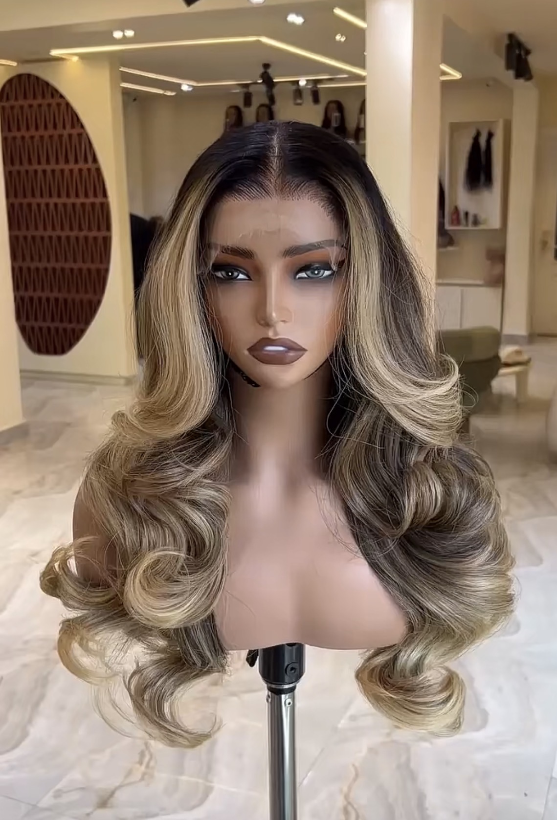 Custom colored wavy luxury human hair wig