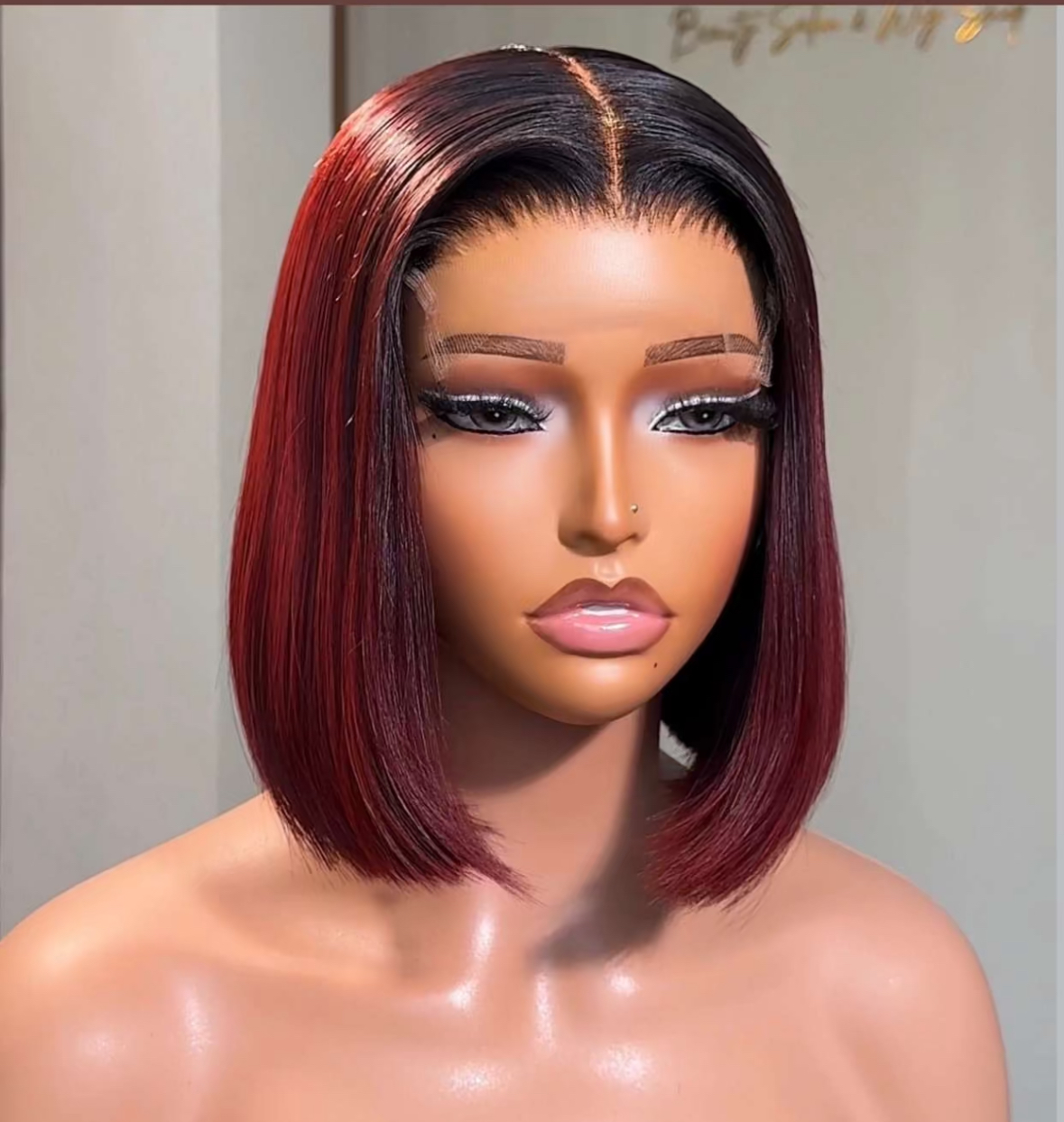 Burgundy Bob  luxury human hair wig