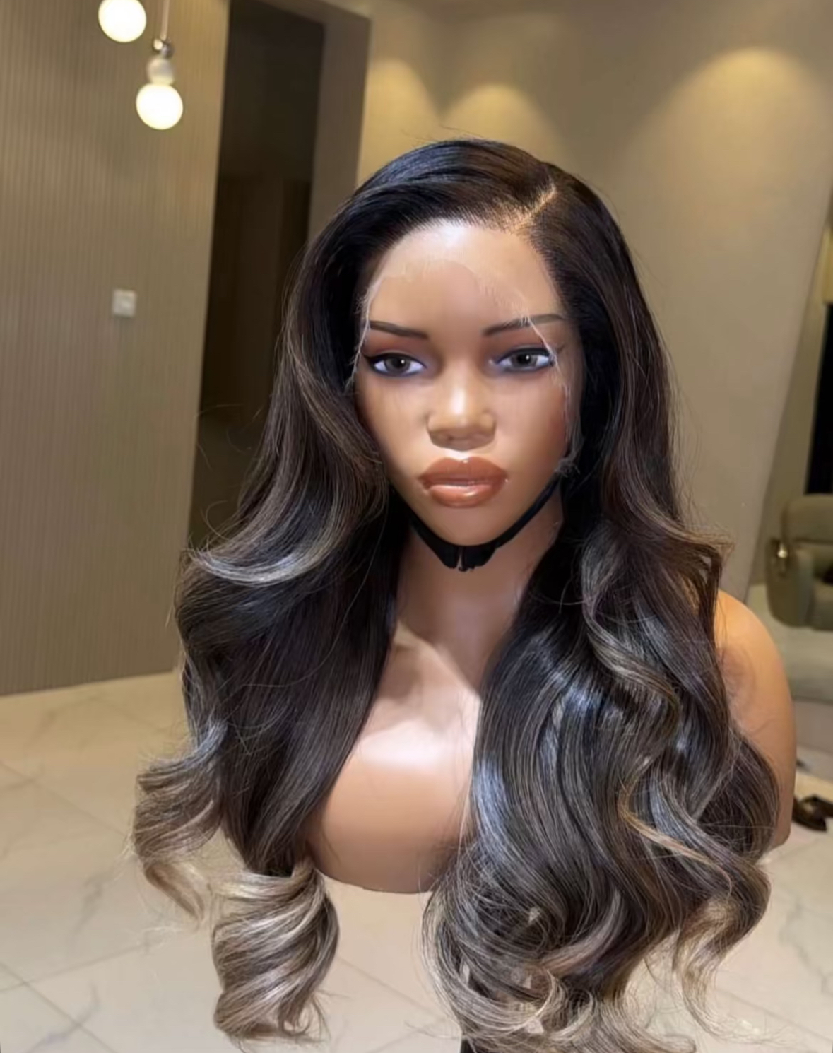 Custom colored wavy luxury human hair wig