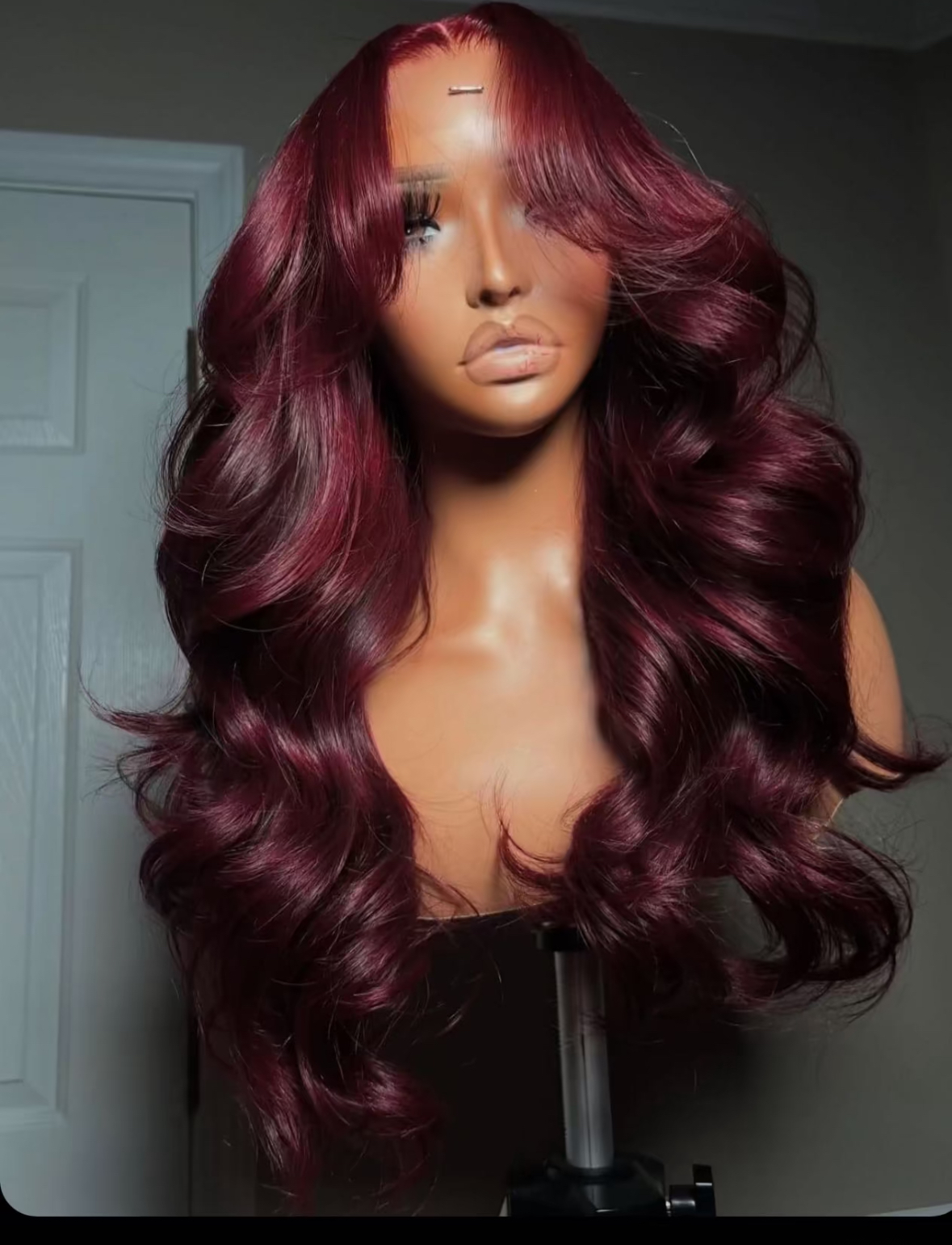24” burgundy wavy luxury human hair wig