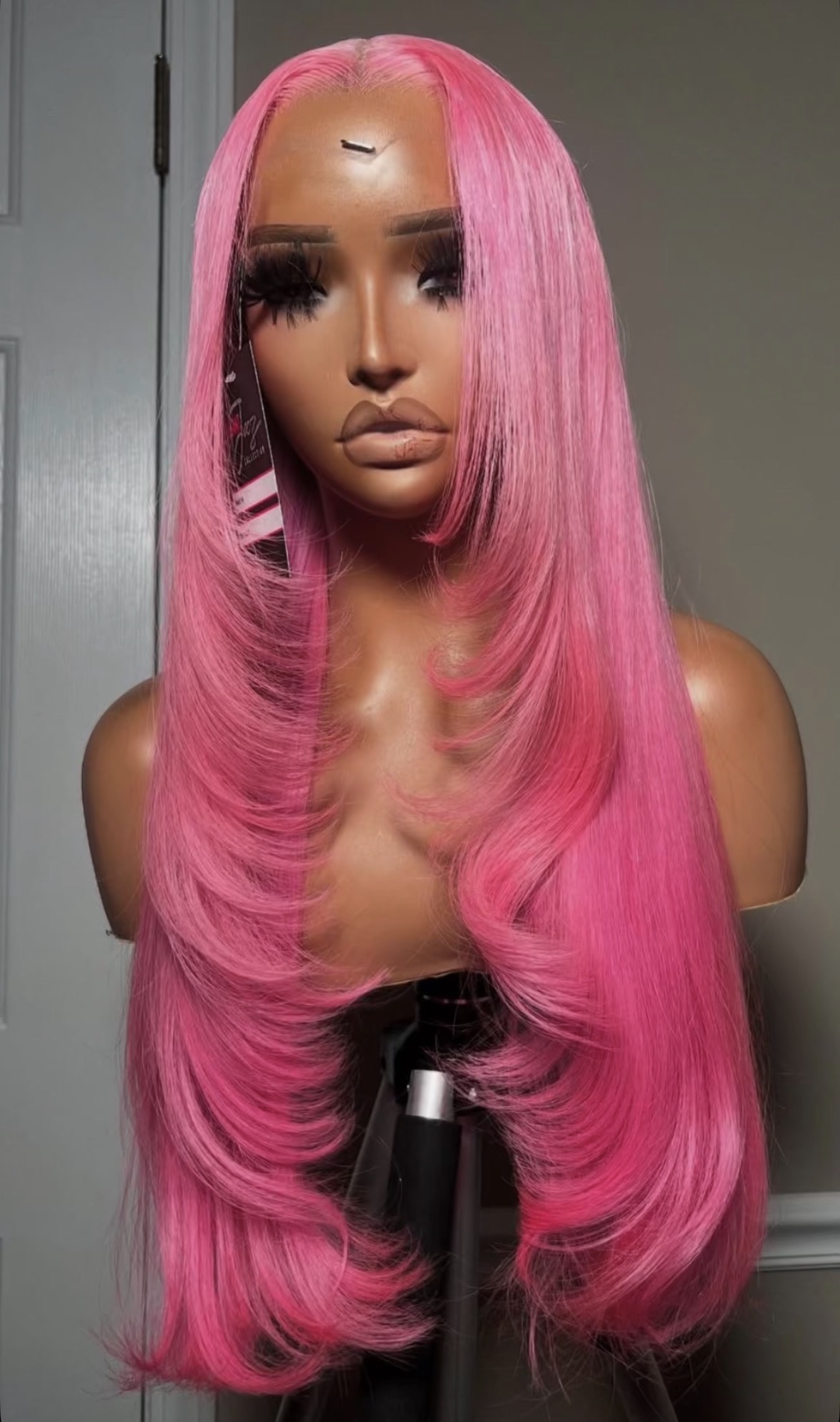 Pink donor straight  luxury human hair wig