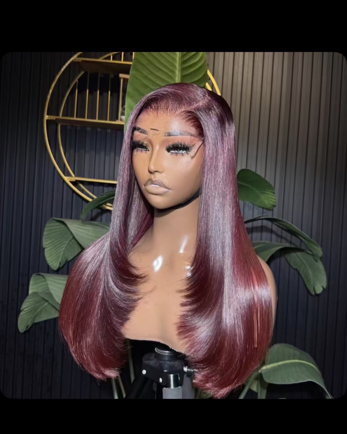 Layered burgundy bonestraight  luxury human hair wig